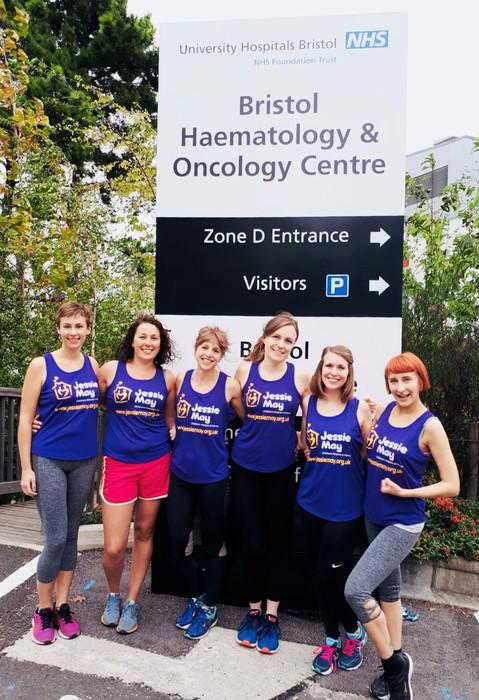 From left to right: Bristol Haematology and Oncology Centre Therapy Radiographers Amy Richardson, Ellie Cradock, Sarah Herbert, Emily Duguid, Sophie Owens and Lauren Beckett, who are taking on the Sodbury Slog for Jessie May