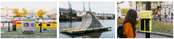 Giant wave sculpture made of litter kickstarts campaign to reduce litter on the streets of Bristol