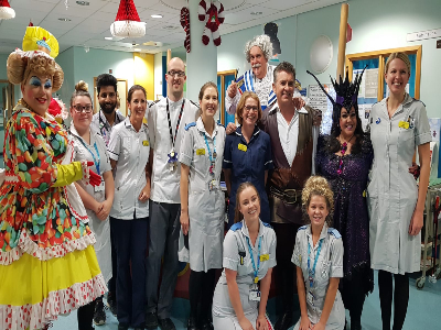 Stars of Dick Whittington at The Bristol Hippodrome visit patients at Bristol Royal Hospital for Children this Christmas